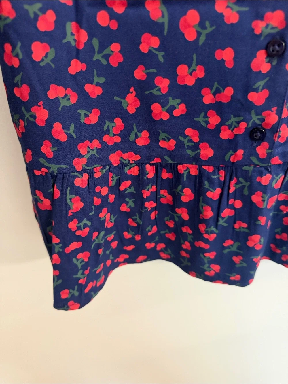 Vineyard Vines Navy Long-Sleeve Button-Front Top with Red Cherry Print